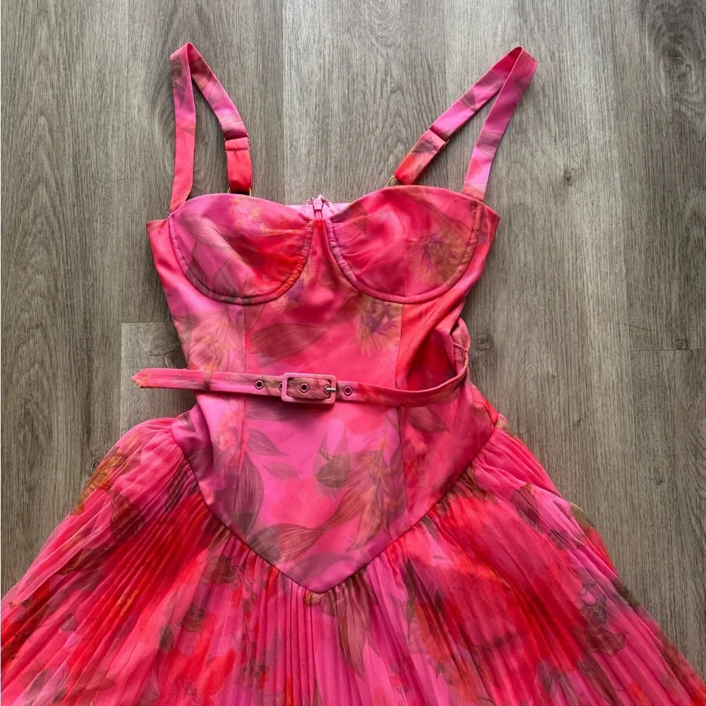 Hutch Lanie pink spanish floral tulle belted maxi gown dress size small NEW - Picture 4 of 8